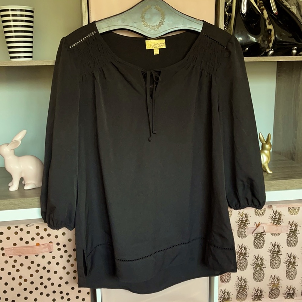Peasant Blouse with Front Keyhole and Ties